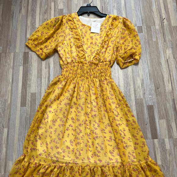 Smoke Dresses & Skirts - New Topshop Gold Gingham  Wrap Midi Dress 10
